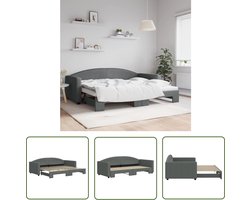 The Living Store Slaapbank met onderschuifbed 90x200 cm stof donkergrijs - Slaapbank - Sofa Bed - Donker Grijs Meubilair - Multifunctioneel Meubel - 2 Persoons Bed