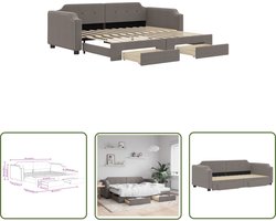 The Living Store Slaapbank met onderschuifbed en lades 100x200 cm stof taupe - Slaapbank - Sofa Bed - Tweepersoonsbed - Onderbed - Opslagbanken