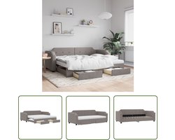 The Living Store Slaapbank met onderschuifbed en lades 100x200 cm stof taupe - Slaapbank - Sofa Bed - Tweepersoonsbed - Onderbed - Stapelbed