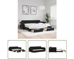 The Living Store Slaapbank met onderschuifbed en lades 90x200 cm fluweel zwart - Slaapbank - Sofa Bed - Tweepersoonsbed - Zwarte Meubels - Lounge Furniture