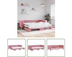 The Living Store Slaapbank onderschuifbed en matrassen 90x200 cm fluweel roze - Slaapbank - Sofa Bed - Fluweelsofa - Rozesofa - 2 Persoons Bed