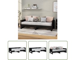 The Living Store Slaapbank uitschuifbaar massief grenenhout zwart 2x(80x200) cm - Slaapbank - Sofa Bed - Grenenhout - Black Furniture - Zwevende Bedbank