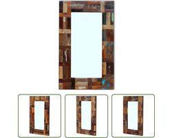 The Living Store Spiegel 80x50 cm massief gerecycled hout - Retro Spiegel - Badkamer Spiegel - Makeup Spiegel - Wanddecoratie - Houten Spiegel
