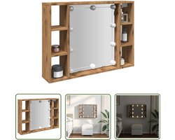The Living Store Spiegelkast met LED 76x15x55 cm bewerkt hout artisanaal eiken - Spiegels - Led Verlichting - Badkamer Accessoires - Make-up Organizer - Opbergkast