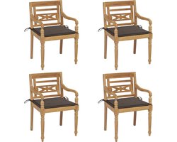The Living Store Stoelen Batavia 4 st met kussens massief teakhout - Tuinstoel - Teak Hout - Lounge Stoel - Buisstoelen - Buitenmeubilair