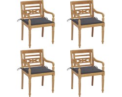 The Living Store Stoelen Batavia 4 st met kussens massief teakhout - Tuinstoelen - Teak Meubel - Buisstoel - Lounge Stoel - Eetkamerstoel