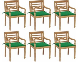 The Living Store Stoelen Batavia 6 st met kussens massief teakhout - Tuinstoelen - Teak Meubel - Buisstoel - Lounge Stoel - Tuinset
