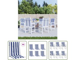 The Living Store Stoelkussens 6 st lage rug gestreept stof wit en blauw - Stoelkussens - Zitcushions - Lounge Set - Tuinkussens - Outdoor Furniture