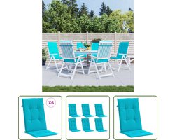 The Living Store Stoelkussens hoge rugleuning 6 st stof turquoise - Tuinstoel Kussens - Buitenkussens - Balkon Kussens - Lounge Kussens - Turqoise Kussens
