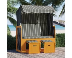 The Living Store Strandstoel met luifel poly rattan en hout zwart en grijs - Strandstoel - Ligstoel - Tuinset - Lounge Stoel - Buitendecor