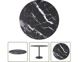 The Living Store Tafelblad Ø60x0,8 cm gehard glas met marmeren design zwart - Tafelblad - Gehard Glas - Marmerlook - Eetkamerstoel - Salontafel