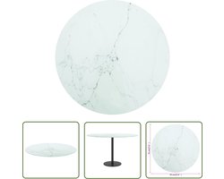 The Living Store Tafelblad Ø70x0,8 cm gehard glas met marmeren design wit - Tafelblad - Gehard Glas - Marmeren Design - Wit - Keuken