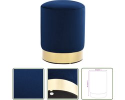 The Living Store Tonvormige kruk - 28 x 36 cm - blauw/goud - Polyester - Stijlvolle kruk met fluwelen bekleding en metalen basis