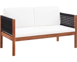 The Living Store Tuinbank Acaciahout - Natuurlijke houtkleur en zwart (touw) - 122x65x60cm Tuinbank - Lounge Bank - Acacia Hout - Tuinset - Buitendecoratie - Garden Furniture - Outdoor Seating