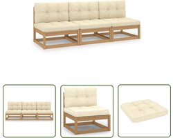 The Living Store Tuinbank Grenenhout - 3-zits - Honingbruin - 70x70x67 cm - Inclusief kussens Tuinbank - Lounge Bank - Houten Bank - Tuinset - Buitenshuis Wonen - Balkon Decoratie - Veranda Meubel
