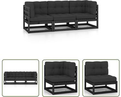 The Living Store Tuinbank Grenenhout - 3-zits - Zwart - 70x70x67cm - Inclusief kussens - The Living Store Tuinbank - Lounge Bank - Houten Bank - Tuinset - Buitenshuis Relaxen - Balkon Decoreren - Veranda Meubel - Garden Furniture
