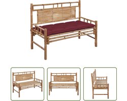 The Living Store Tuinbank met kussen 120 cm bamboe - Bamboe Tuinbank - Tuinbank Met Kussens - Outdoor Bank - Lounge Bank - Rood Tuinbank