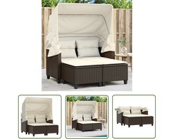 The Living Store Tuinbank met Luifel en Voetenbankjes - Bruin PE-rattan - UV-Bestendig Tuinbank - Lounge Set - Buitendecoratie - Outdoor Furniture - Patioset - Gardenfurniture - Relaxstoel - Zitzak