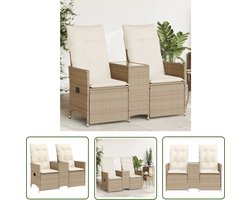 The Living Store Tuinbank met Tafel 2-zits - Beige PE-Rattan - Verstelbare Rugleuning Tuinbank - Lounge Bank - Buitenbank - Tuinset - Relaxstoel - Terrasset - Garden Furniture - Loungewagen