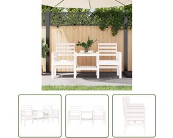 The Living Store Tuinbank met tafel 2-zits massief grenenhout wit - Tuinbank - Houten Bank - Buitenbank - Tuinset - Balkon Set