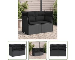 The Living Store Tuinbank Modulaire 2-Zits Zwart PE-Rattan - 124 x 62 x 69 cm - Opbergfunctie met waterdichte zak Tuinbank - Lounge Bank - PE Rattan - Zwarte Tuinbank - Buitendecoratie - Tuinset - Loungeset - Outdoor Furniture