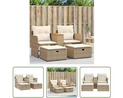 The Living Store Tuinbank Palermo met Voetenbanken - 142 x 62 x 69 cm - PE-rattan - Beige Tuinbank - Lounge Bank - PE-rattan - Buitendecoratie - Outdoor Furniture - Loungeset