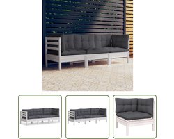 The Living Store Tuinbank - Terrasbank - 3-zits - Massief grenenhout - Wit - Antraciet kussen Tuinbank - Lounge Bank - Massief Hout - Witte Tuinbank - 3 Zits Bank - Buitenbank - Tuinset - Balkon Set
