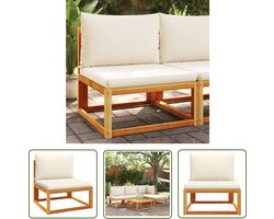 The Living Store Tuinbank Zonder Armleuning Zwart Acaciahout met CrÃ¨me Kussens - 65 x 65 x 65 cm Tuinbank - Lounge Bank - Acacia Hout - Outdoor Meubels - Tuinset - Zitzitting - Balkon Meubel - Veranda Meubil