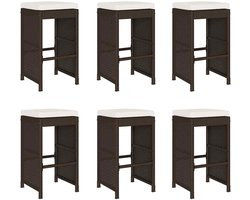 The Living Store Tuinbarkrukken 6 st met kussens poly rattan bruin - Tuinset - Tuintafels - Lounge Stoel - Buitendecoratie - Garden Furniture