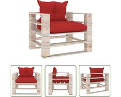 The Living Store Tuinfauteuil Pallet Grenenhout Rood - 80 x 67.5 x 62 cm - Inclusief Kussens Tuinbank - Lounge Bank - Pallethouder - Buitentijdbank - Relaxfauteuil - Balkon Meubilair - Roodgekleurde Bank