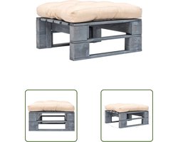The Living Store Tuinhocker met zandkleurig kussen pallet hout grijs - Tuinstoel - Pallet Meubilair - Buis Stoel - Lounge Bank - Outdoor Seating