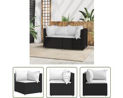 The Living Store Tuinhoekbank - Trendy - Tuinmeubelen - 63x63x57.5 cm - Zwart - wit kussen - Weerbestendig PE-rattan