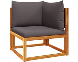 The Living Store Tuinmeubel - Hoekbank Grijs - Massief Acaciahout - Modulair Design - Inclusief Kussens met Afneembare Hoes Tuinbank - Loungebank - Acacia Hout - Outdoor Bank - Tuinset - Hoekbank - Balkon Meubel - Garden Furniture - Lounge Set
