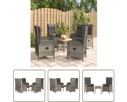 The Living Store tuinmeubelen - grijze tuinset met verstelbare rugleuning - PE-rattan en stalen frame - inclusief tafel - 2 tuinbanken - 2 tuinstoelen - 6 kussens - The Living Store