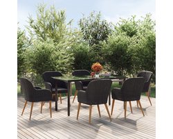 The Living Store Tuinmeubelset Acaciahout - Eettafel 160x80x74cm - 6 Stoelen - Zwart