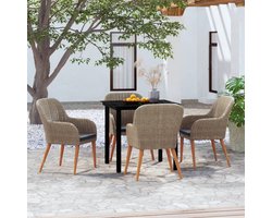 The Living Store Tuinmeubelset - bruin en zwart - poly rattan - gepoedercoat staal - acaciahout - glas - 80x80x74cm - 56x60x81.5cm - inklapbaar - 4 stoelen - 4 kussens