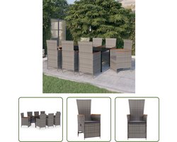 The Living Store Tuinmeubelset - Grijs/Zwart - PE-rattan/ Acaciahout - 200x100x74cm - 6 Stoelen - Verstelbare Rugleuning - 2 Stoelen met Voetensteun - 8 Zitkussens