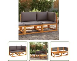 The Living Store Tuinmeubelset - Hoekbank en Bank zonder Armleuning - Massief Acaciahout - Inclusief Kussens met Afneembare Hoes- Grijs Tuinbank - Hoekenbank - Acacia Hout - Buitendecoratie - Lounge Set - Tuinset - Balkon Meubel