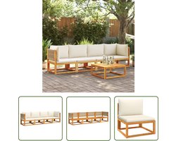 The Living Store Tuinmeubelset Massief Acaciahout - Modulair Ontwerp - Comfortabele Kussens - Beige - Robuust en Stabiel Tuinmeubels - Lounge Set - Acacia Hout - Outdoor Furniture - Tuinset - Comfortabele Stoel - Balkon Meubel