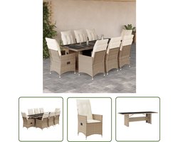 The Living Store Tuinmeubelset PE-rattan met verstelbare rugleuning - 8 stoelen - tafel - kussens - Beige - 240 x 90 x 75 cm