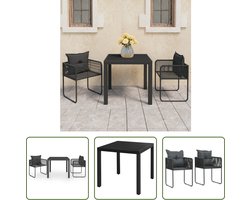 The Living Store Tuinmeubelset - PVC-rattan en staal - HKC tafelblad - Zwart - 79x79x74cm - Met kussens - Montage vereist