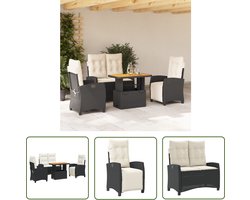 The Living Store Tuinmeubelset Verstelbare Tuinstoel en Tuinbank - PE-rattan - Verhoogbare Tafel - Zwart - 4 Kussens