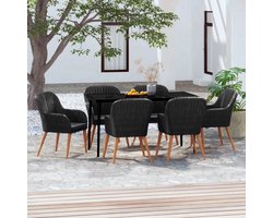 The Living Store Tuinmeubelset - Zwart - Acaciahout - 140x70x74 cm - Inclusief kussens