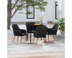 The Living Store Tuinmeubelset - Zwarte poly rattan tafel met 4 stoelen en donkergrijze kussens - Afmetingen- tafel 80x80x74 cm - stoel 56x60x81.5 cm - Geschikt voor buiten dineren en ontspannen - Montage vereist - The Living Store