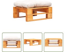 The Living Store Tuinpoef met zandkleurig kussen pallet hout honingbruin - Tuinstoel - Lounge Stoel - Buitendecoratie - Pallets - Outdoor Furniture