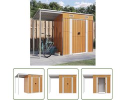 The Living Store Tuinschuur met verlengd dak 277x110,5x181 cm staal lichtbruin - Metalen Schuur - Tuinschuren - Buitenschuur - Houten Schuur - Opbergtent