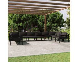 The Living Store Tuinset Aluminium - Modulair Design - Antraciet - 4 Hoekbank - 6 Middenbank - 10 Zitkussen - 10 Groot rugkussen - 2 Klein rugkussen Aluminium Lounge Set - Tuinlounge - Loungestoel - Buitenkamer - Terrasdecoratie - Buitendining