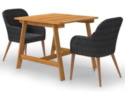 The Living Store Tuinset - Massief acaciahout - Zwart - 88 x 88 x 74 cm - PE-rattan - Polyester kussenhoezen