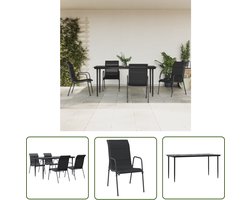 The Living Store Tuinset - Zwarte Tuinstoelen en Tafel - 160 x 80 x 74 cm - Textileen met Voering