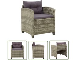 The Living Store Tuinstoel met kussens poly rattan grijs - Tuinstoel - Buitenstoel - Lounge Stoel - Relaxstoelen - Garden Furniture